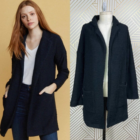 Marine Layer Birdseye Coat Open Cardigan Sweater Knit Navy Jet Black Size US‎ XS - Picture 1 of 10